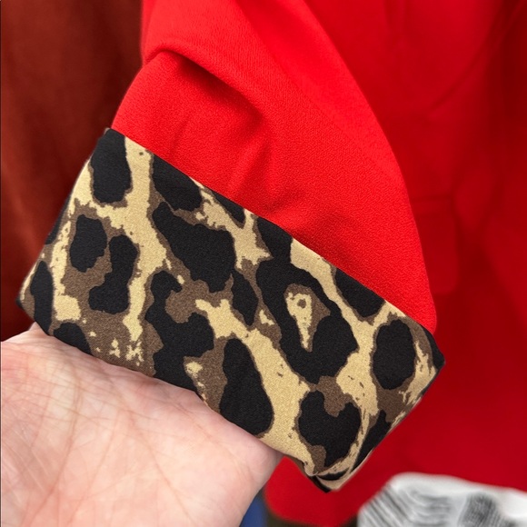 JODIFL Women's Red Blazer with Leopard Print Lining - Picture 4 of 5